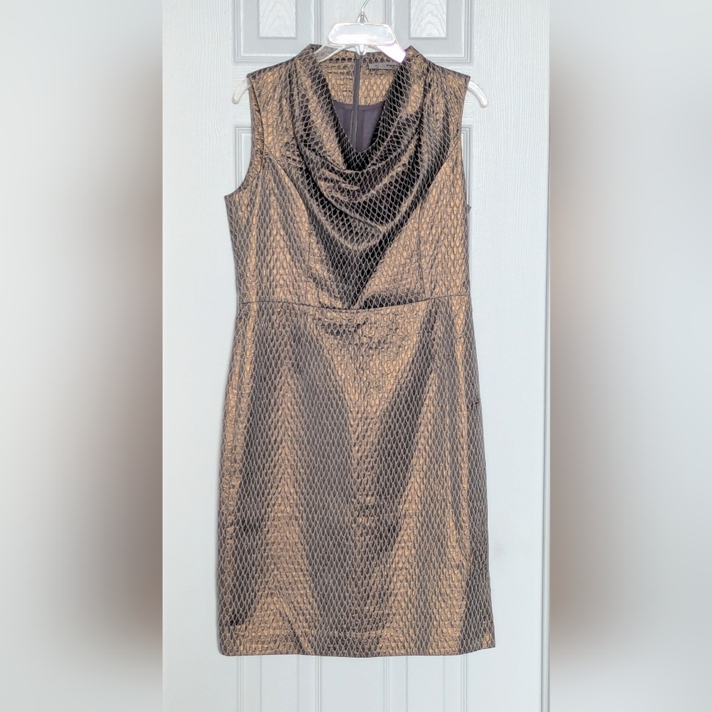 PORTS 1961 Women's (8) Fitted Brocade Cowl-Neck Rose-Gold Cocktail/Party Dress